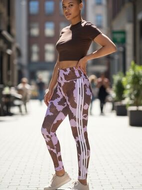 Adidas x Ivy Park Cow Print Leggings Purple Brown High Rise XS